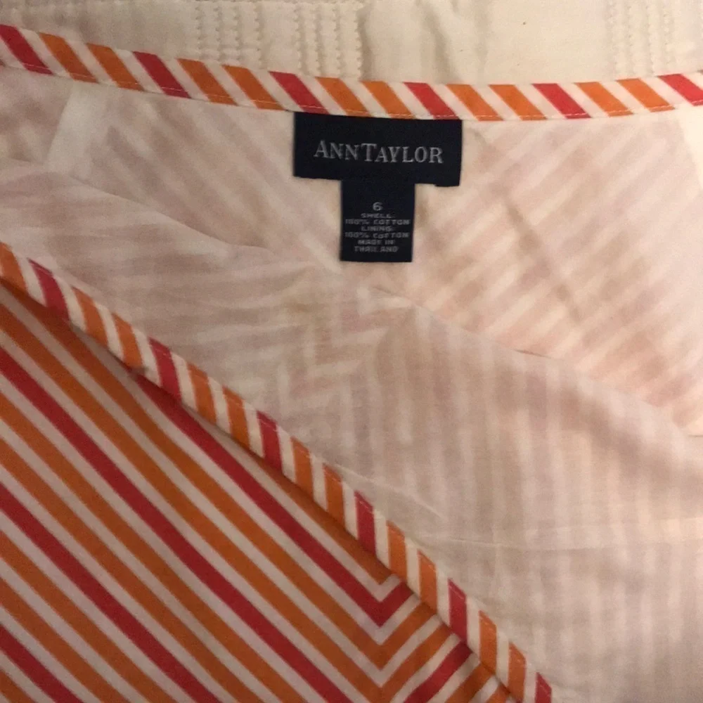 Vintage Ann Taylor A Line Cotton Bright Orange Red White Striped Skirt SZ 6🧡